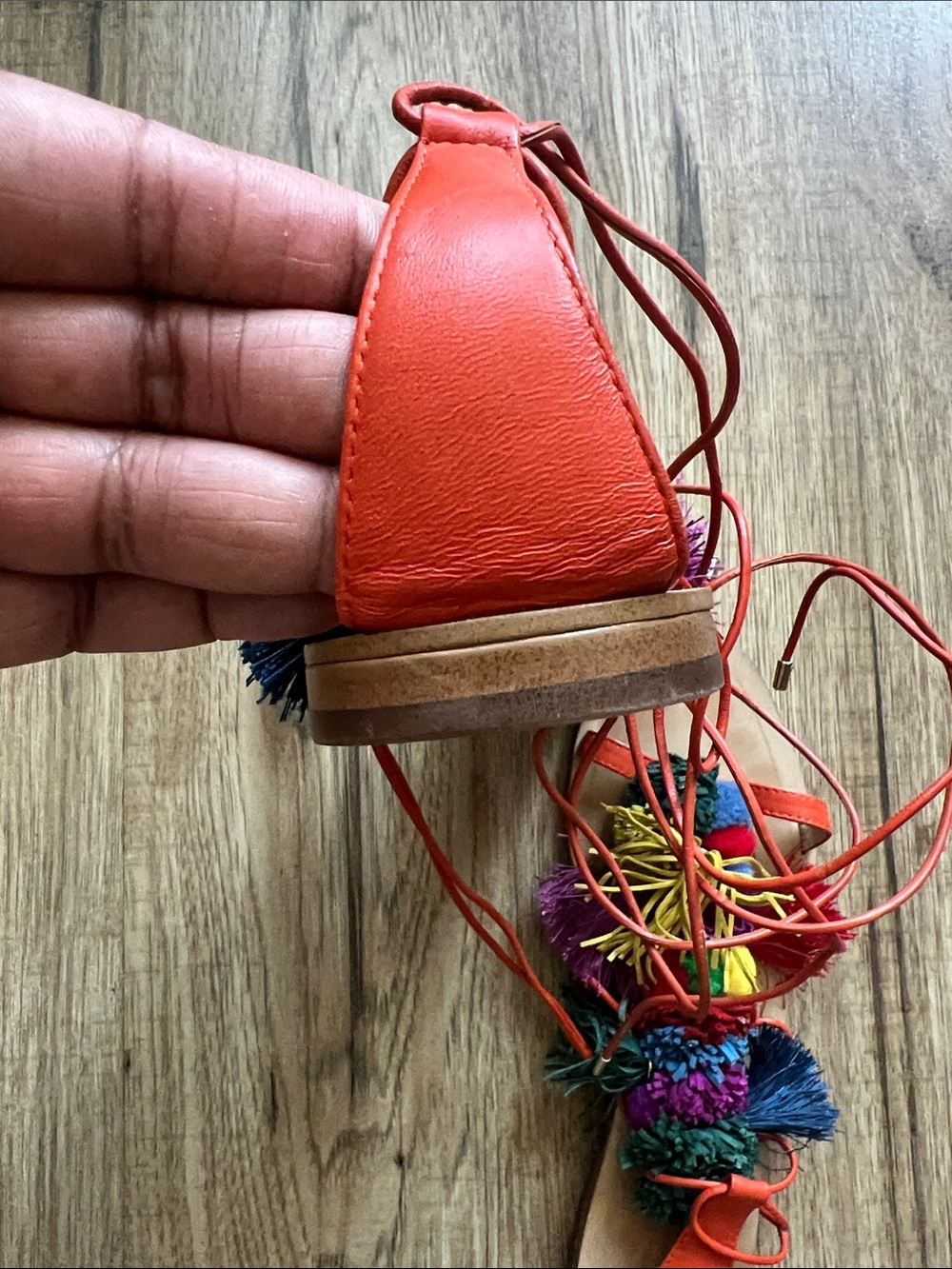 Zara Orange Pom-Pom Lace-Up Sandals Size 41 or 10 (US) - Picture 5 of 8